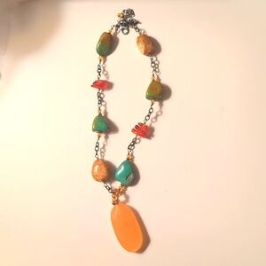 Yellow Jade, Turquoise and Amber Jasper Necklace
